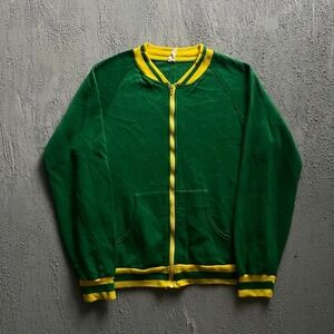 Vintage Sportswear Full Zip Sweatshirt Large Green 1970s Raglan Varsity Stripe‎